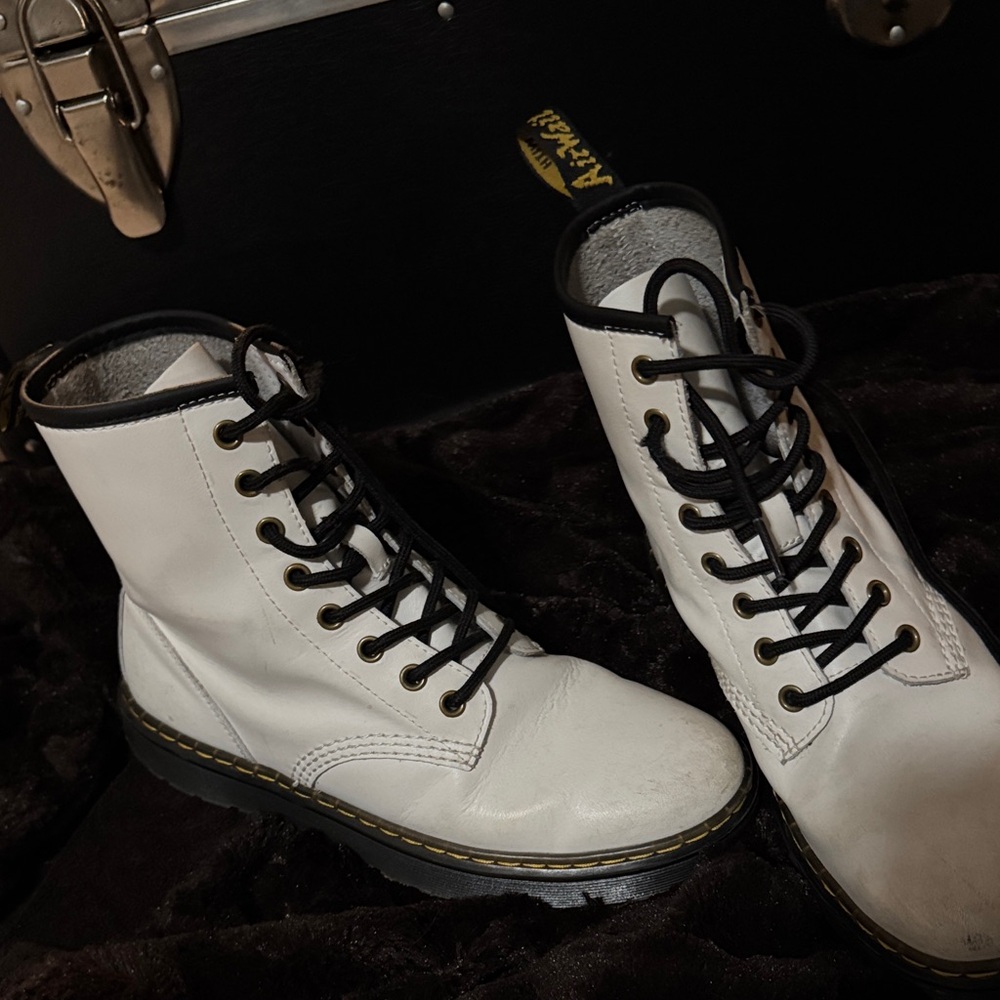 Dr. Martens White Combat Boots with Black Accents
